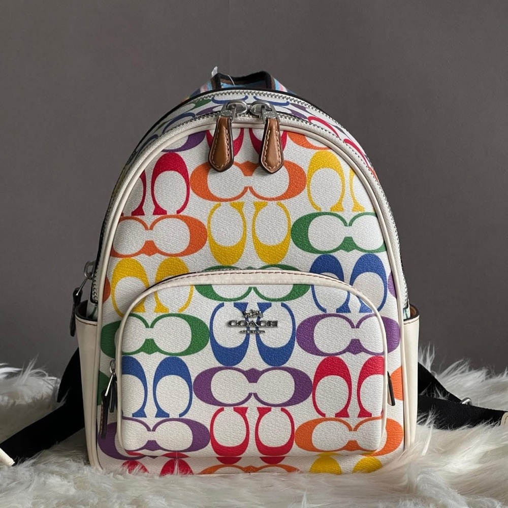 CK377- Coach Mini Court Backpack in Rainbow Signature Canvas